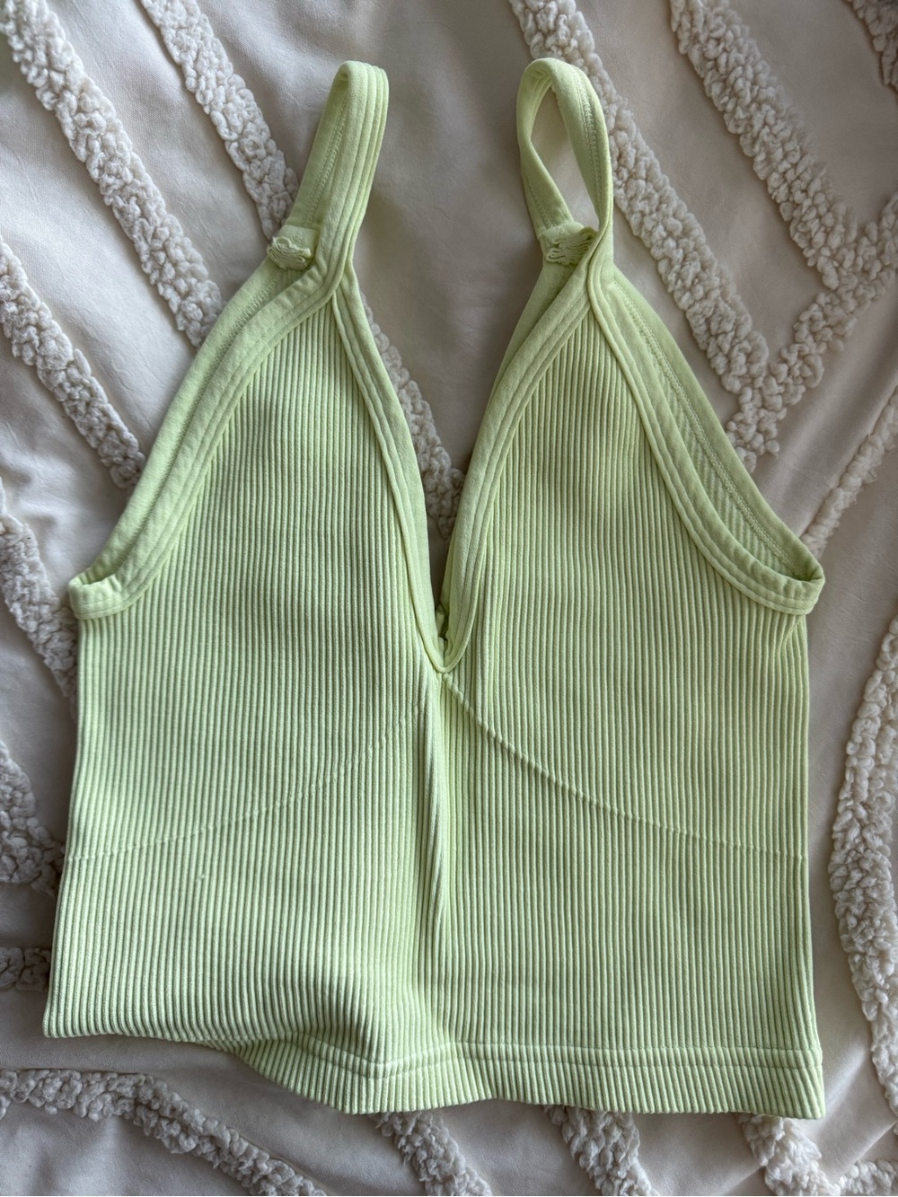 Free People Light Green Ribbed V-Neck Tank